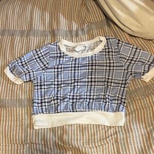 Caution To The Wind Blue Plaid Crop Top